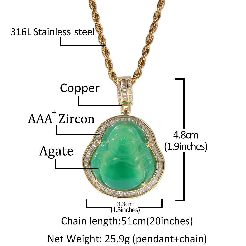 Jewelry Hip Hop Necklace Chalcedony Maitreya Buddha Zircon Pendant Far East Jesus Pieces Royalty