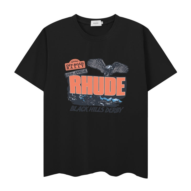 RHUDE T Shirts Retro Flying Eagle Typography