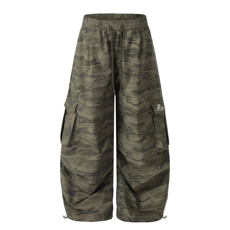 American-style streetwear harem pants Streetwear Camo Ruched Cargo Trousers