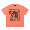 ERD T Shirts Bright Orange Distorted Text Vintage Sketch Collage Top