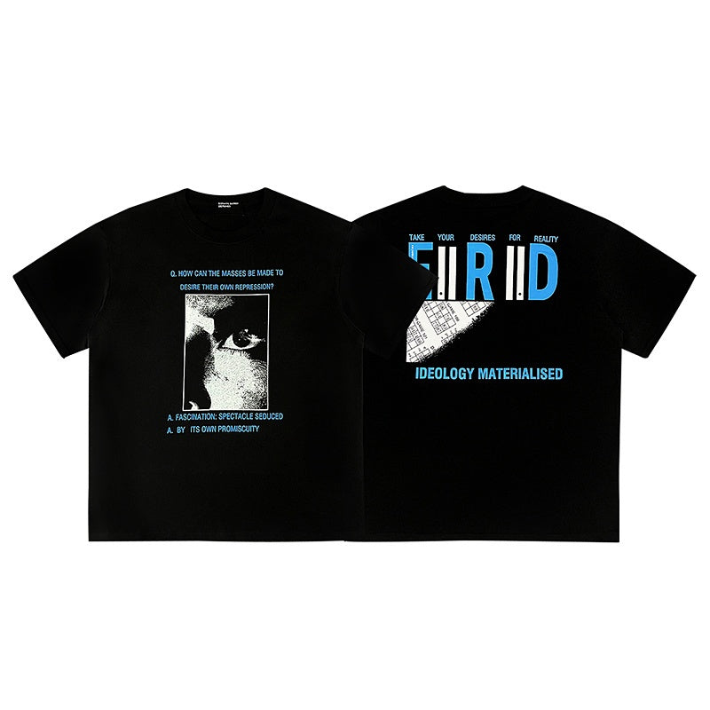 ERD T Shirts Split Figure Snapshot Print Contrast Text Casual Top