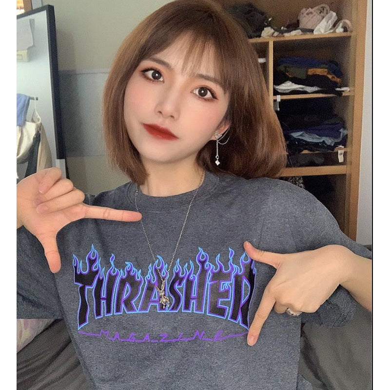 Mens T-shirt Vintage Thrasher Classic Flame Print