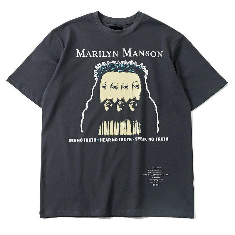 Mens T-shirt Vintage American-style Fear of God FOG Psychedelic Portrait High-Quality Loose-Fit Drop-Shoulder Tee