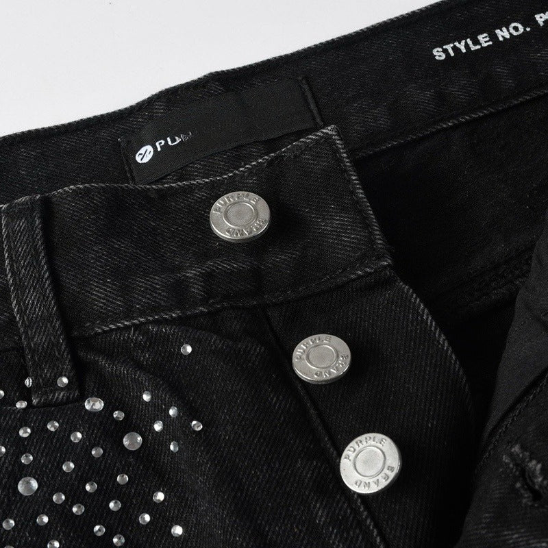 Purple brand Jeans High-quality pure cotton streetwear trousers Rhinestone-embellished loose straight-leg trousers