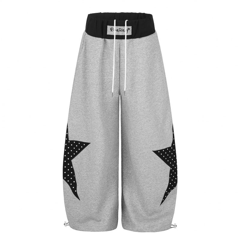 American-style streetwear harem pants Two-Tone Star Graphic Drawstring Wide Legs