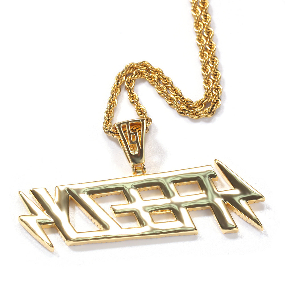Jewelry Zircon Copper Lightning FEEZY Letter Pendant Necklace lightning Alphabet Pieces Spectrum