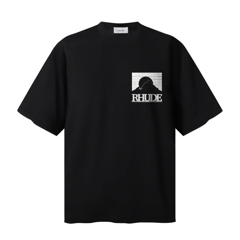 RHUDE T Shirts Mountain Silhouette Dual‑Side Statement Print
