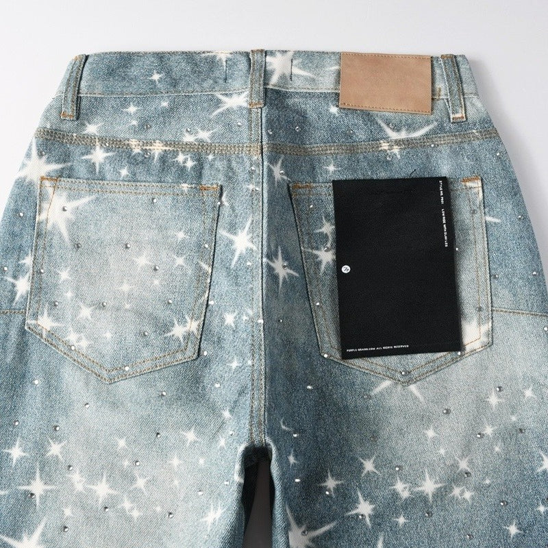 Purple brand Jeans High-quality pure cotton streetwear trousers Rhinestone-embellished loose straight-leg trousers
