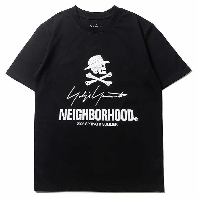 Mens T-shirt NBHD x Yohji Yamamoto collaboration featuring a signature slogan print.