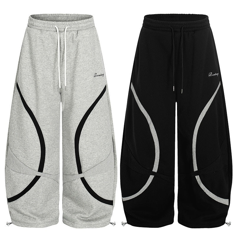 American-style streetwear harem pants Adjustable Hem Striped Casual Pants Fleece-lined and thickened