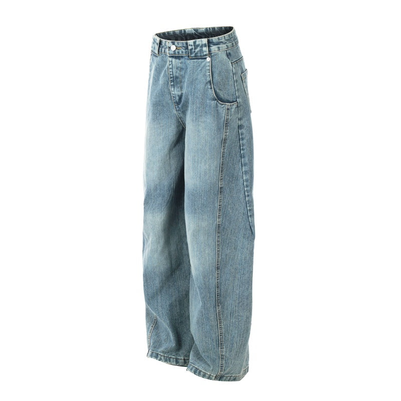 American-style streetwear harem pants Vintage Faded Wide Leg Denim