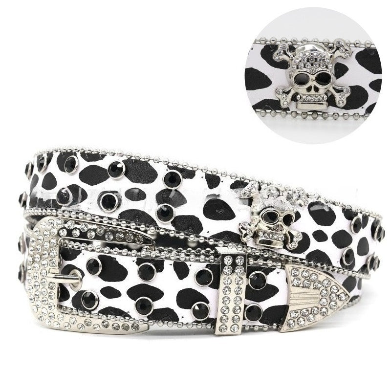 Hip-hop punk rhinestone belt skull wide belt