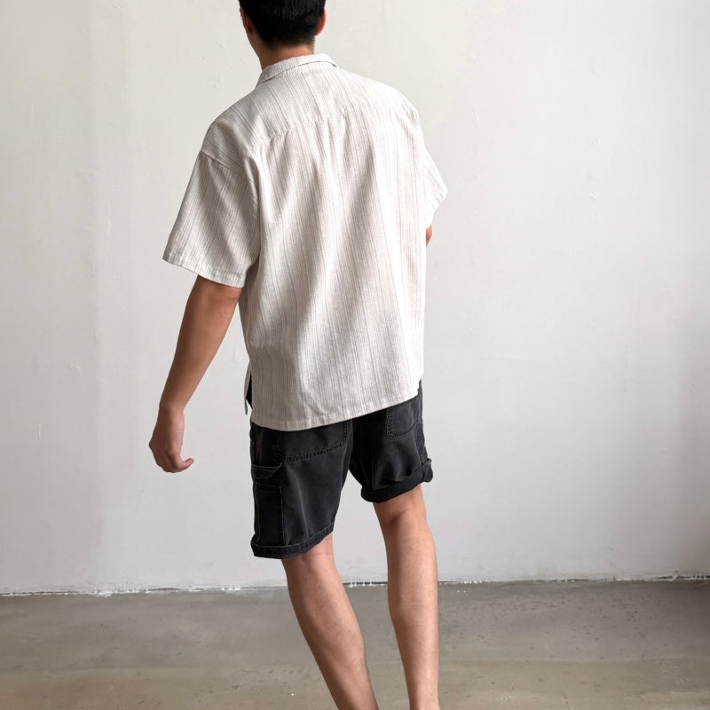 Unisex Vintage T Shirts GALLERY DEPT. 26SS American vintage-style, loose-fitting short-sleeve shirt featuring a Cuban collar and a "dapper old-money" aesthetic. Crafted from a custom linen-blend fabric with a vertical-stripe jacquard weave; breathabl