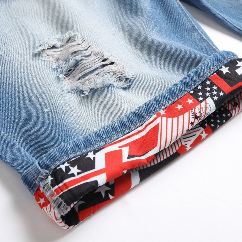 Denim shorts High-quality trendy Distressed with holes casual pure cotton Non-stretch plus-size men's clothing