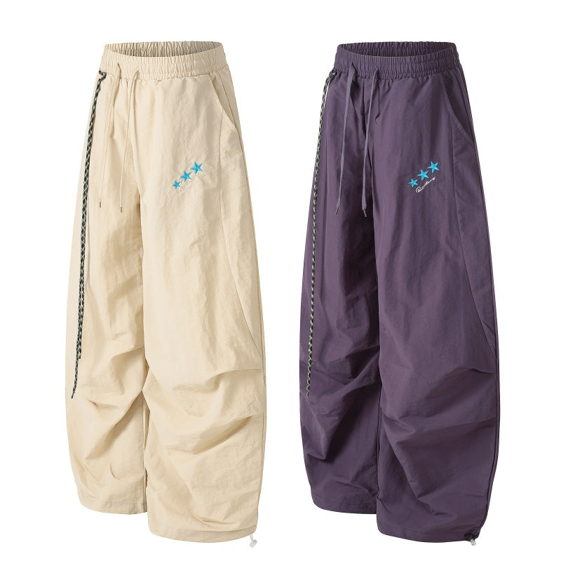 American-style streetwear harem pants Knee Ruched Relaxed Fit Drawstring Bottoms