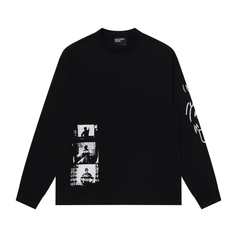 ERD Long sleeved shirt Loose Fit Long Tee Patch Portrait Print Sleeve & Back Distressed Art Design
