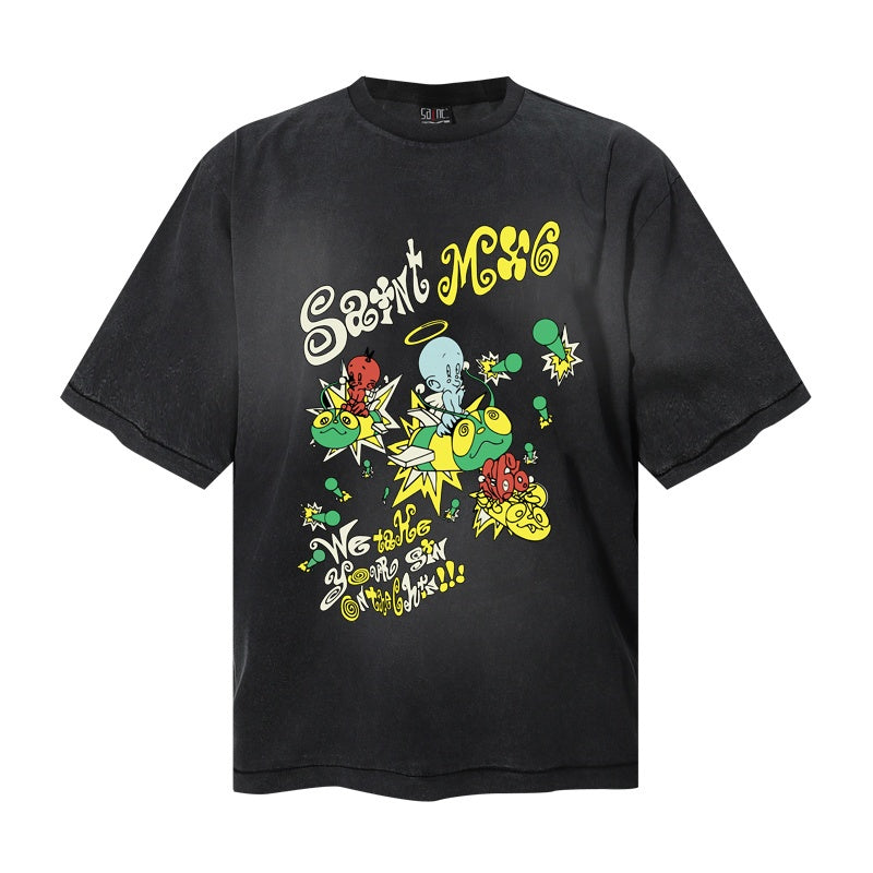 Saint Michael T Shirts Psychedelic Cartoon Angel & Burst Graphic