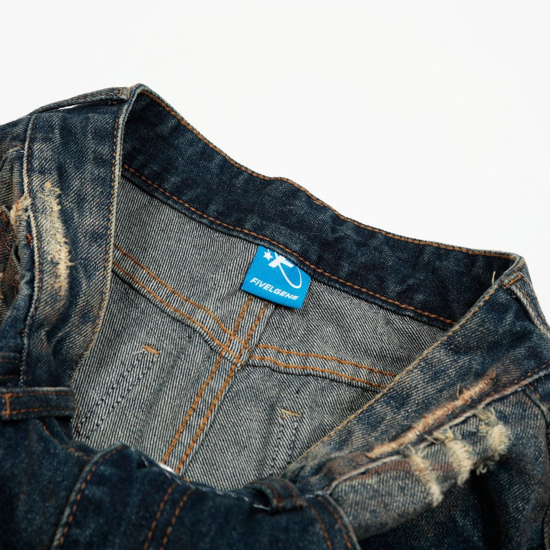 American-style streetwear harem pants Heavily Distressed Wide Leg Denim