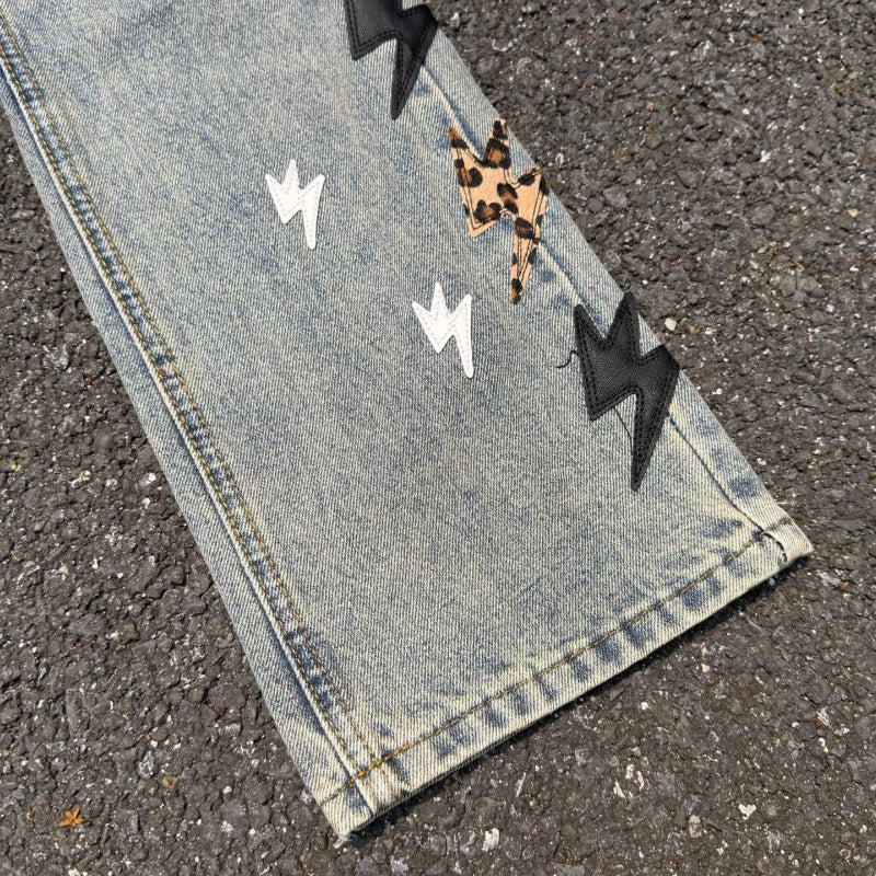 Lightning Pattern Jeans High-quality high-street pure cotton trousers