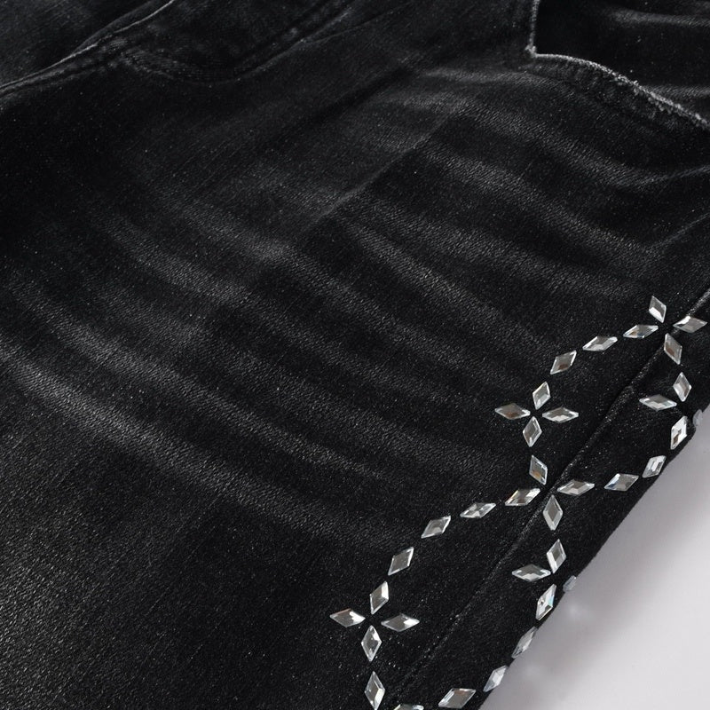 Purple brand Jeans High-quality pure cotton streetwear trousers Rhinestone