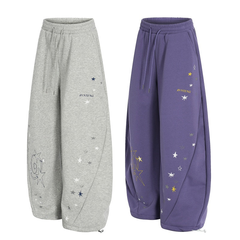 American-style streetwear harem pants Fleece-lined and thickened Adjustable Hem Galaxy Streetwear Bottoms