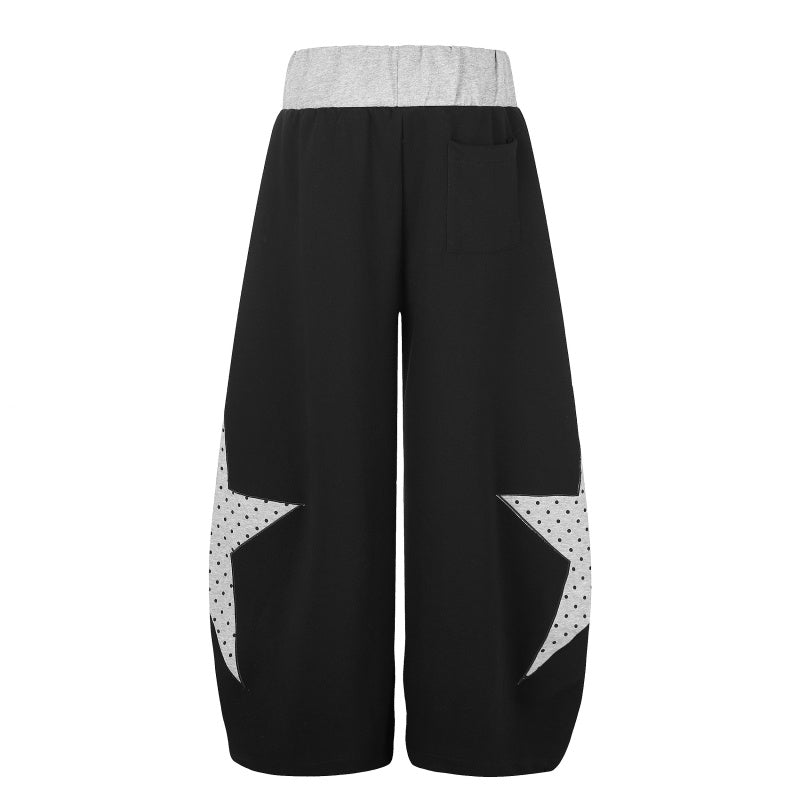 American-style streetwear harem pants Two-Tone Star Graphic Drawstring Wide Legs