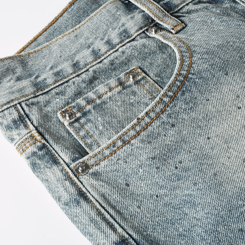Purple brand Jeans High-quality pure cotton streetwear trousers Rhinestone-embellished straight-leg loose-fit