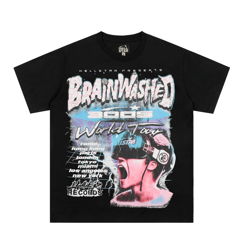Vintage-style American T-shirt Vibrant Magenta Cyan Screaming Portrait Motif
