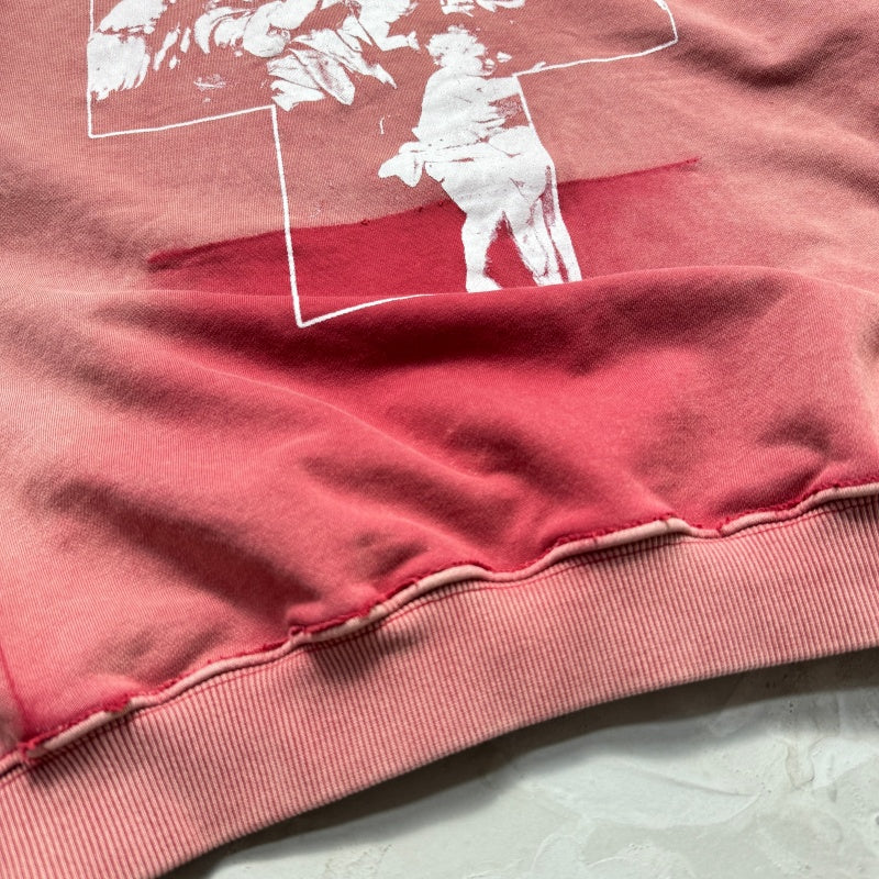 Unisex Vintage Hoodie [Heavy-Wash Faded Dark Red] Saint "Cross Holy" Limited Edition Distressed Hoodie — Featuring multi-area hand-distressing, custom fabric matched to the original in texture and color, and a heavyweight "Asut" enzyme-grind wash for