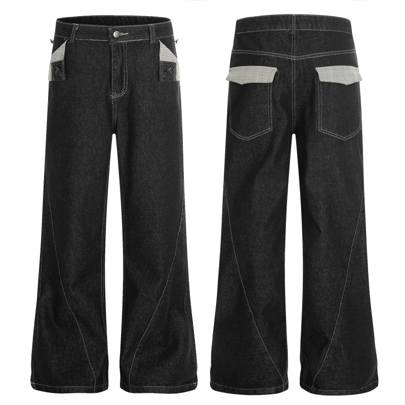 American-style streetwear harem pants Reverse Patch Pocket Wide Flare Trousers