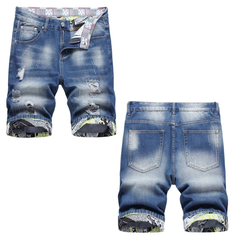 Denim shorts High-quality trendy Distressed with holes casual pure cotton Non-stretch plus-size men's clothing