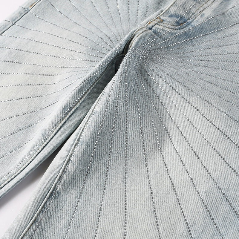 Purple brand Jeans High-quality pure cotton streetwear trousers Rhinestone
