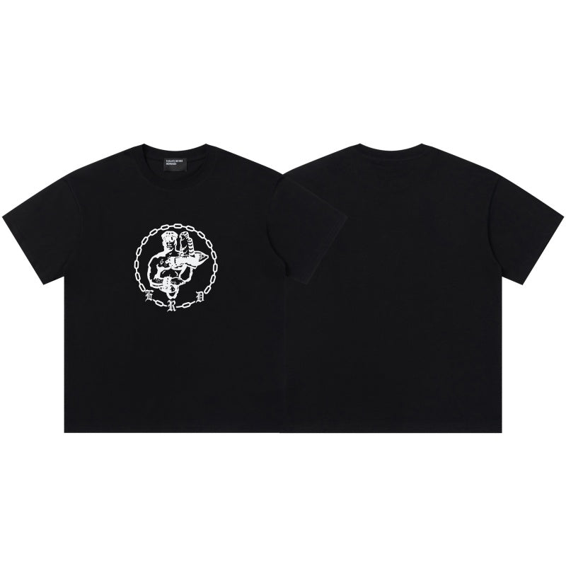 ERD T Shirts Ring Chain Border Vintage Sketch Character Minimal Chest Graphic