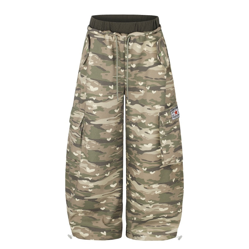 American-style streetwear harem pants Camo Patch Barrel Cargo Trousers