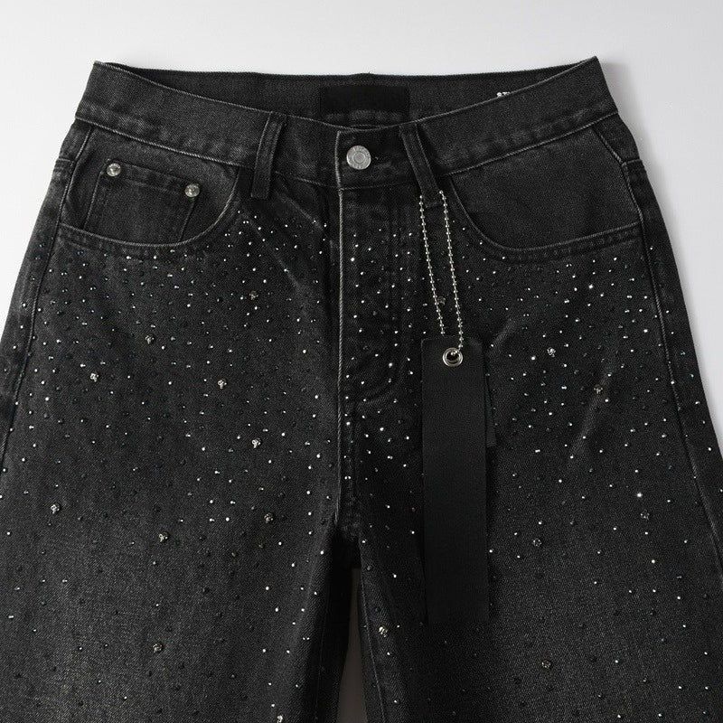 Purple brand Jeans High-quality pure cotton streetwear trousers Rhinestone-embellished loose straight-leg trousers