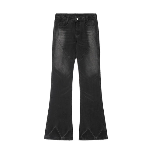 American-style streetwear harem pants Panel Seam Bleached Effect Wide Flare Denim