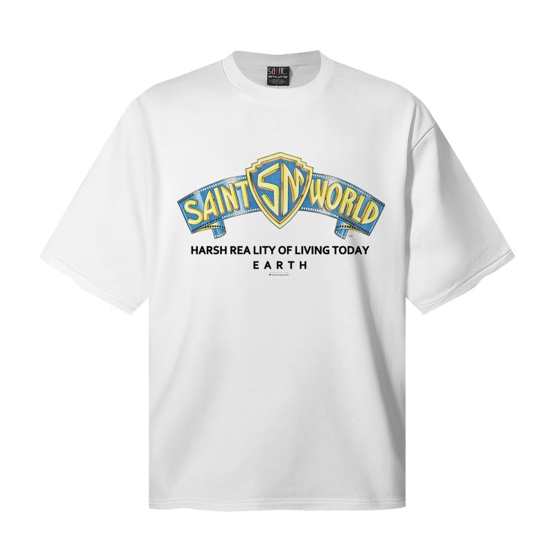 Saint Michael T Shirts White Oversized Saint World Arch Logo Harsh Reality Of Living Today Earth Graphic