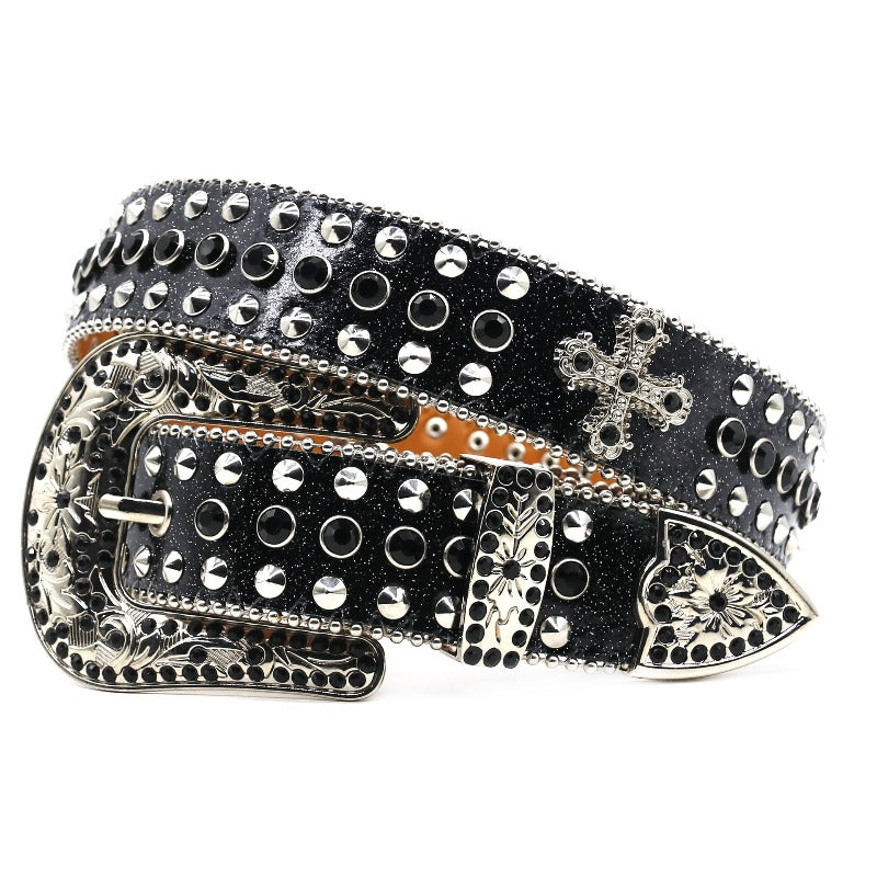Hip-hop punk rhinestone belt y2k cross accessories