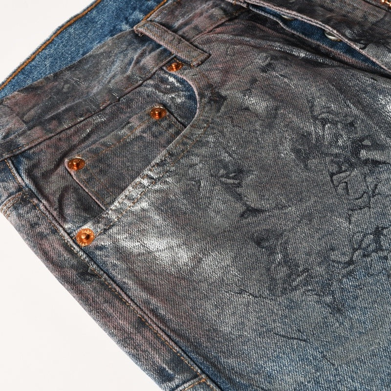 Purple brand Jeans High-quality pure cotton streetwear trousers Oil-finish loose straight-leg trousers