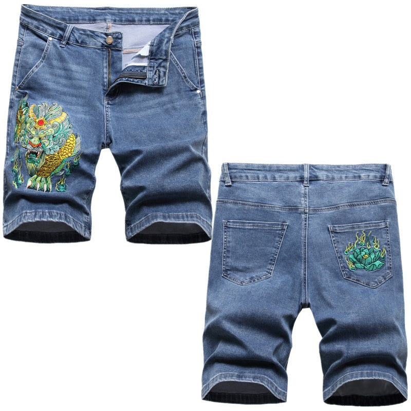 Denim shorts High-quality trendy casual pure cotton Non-stretch plus-size men's clothing