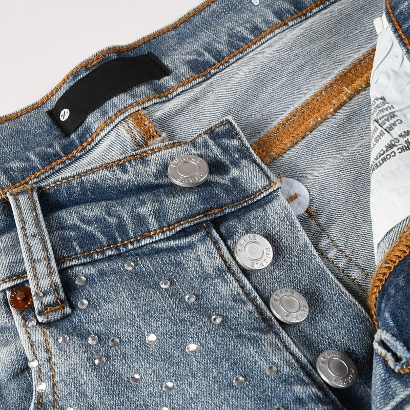 Purple brand Jeans High-quality pure cotton streetwear trousers Rhinestone cross