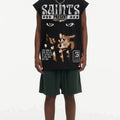 BIG FACE Drop-Shoulder Tank Top High-street vintage style featuring a small neckline, white-ink digital direct-to-garment (DTG) printing, and a heavy-duty, distressed wash finish; crafted from 260g double-yarn plain-knit fabric.