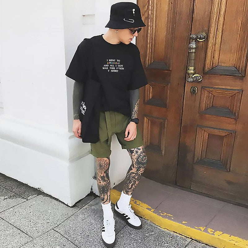Mens T-shirt Vintage American-style Kanye & Travis Scott Minimalist Letter Print