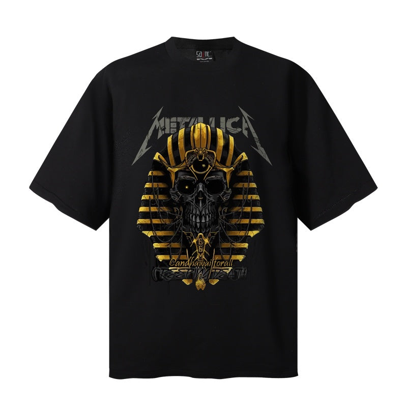 Saint Michael T Shirts Classic Black Golden Pharaoh Headdress Skull Retro Rock Streetwear