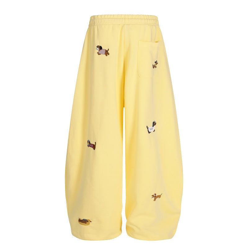 American-style streetwear harem pants Multi Puppy Motif Relaxed Draped Sweat Trousers