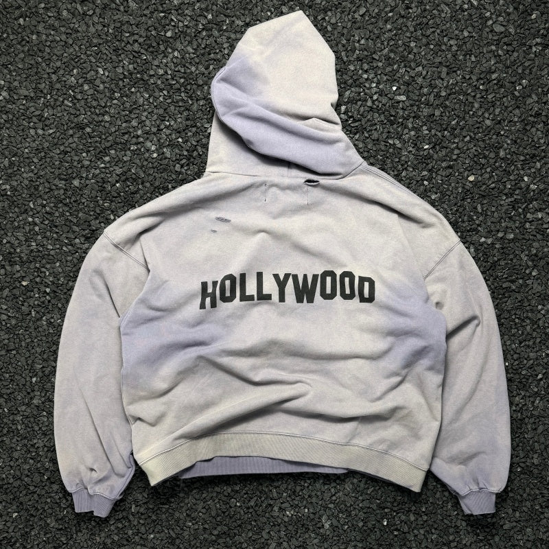 Unisex Vintage Hoodie [Twilight Mountain Purple] PalyHollywood SS25 "PL Classic Logo" Limited Edition Washed & Distressed Hoodie
