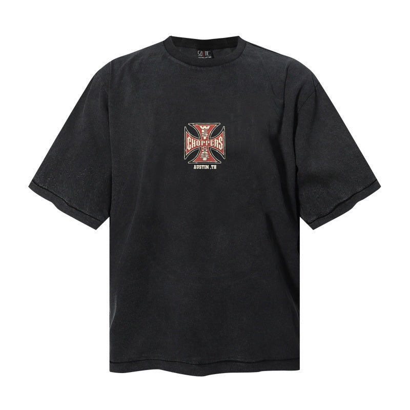 Saint Michael T Shirts Retro Motorbike Company Iron Cross Vintage Casual Shirt