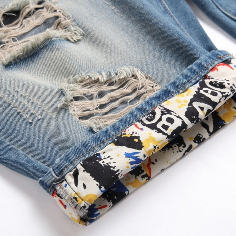 Denim shorts High-quality trendy Distressed with holes casual pure cotton Non-stretch plus-size men's clothing