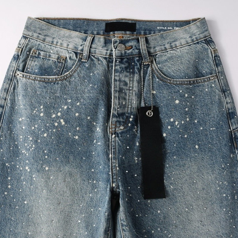 Purple brand Jeans High-quality pure cotton streetwear trousers Rhinestone-embellished loose straight-leg trousers
