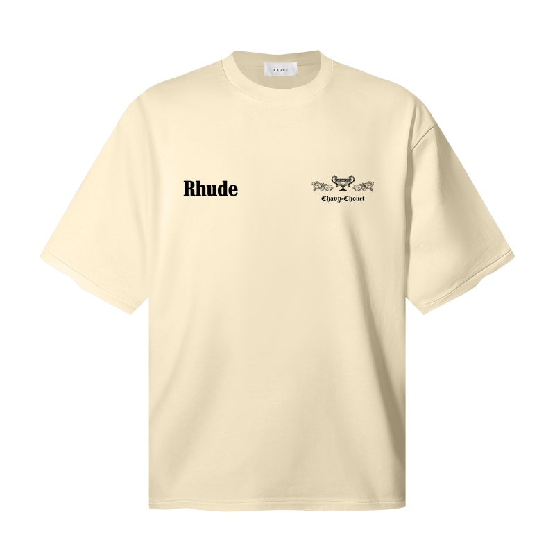 RHUDE T Shirts Cream‑Toned Heraldic Vase Back Artwork